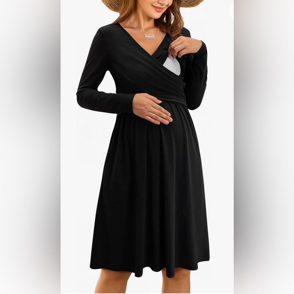 NWT OUGES Womens 2024 V-Neck Maternity Dress Large